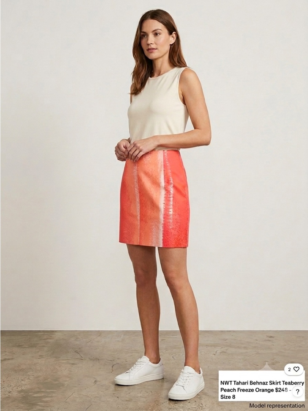 Tahari Behnaz Skirt Teaberry Peach Freeze Orange Size 8